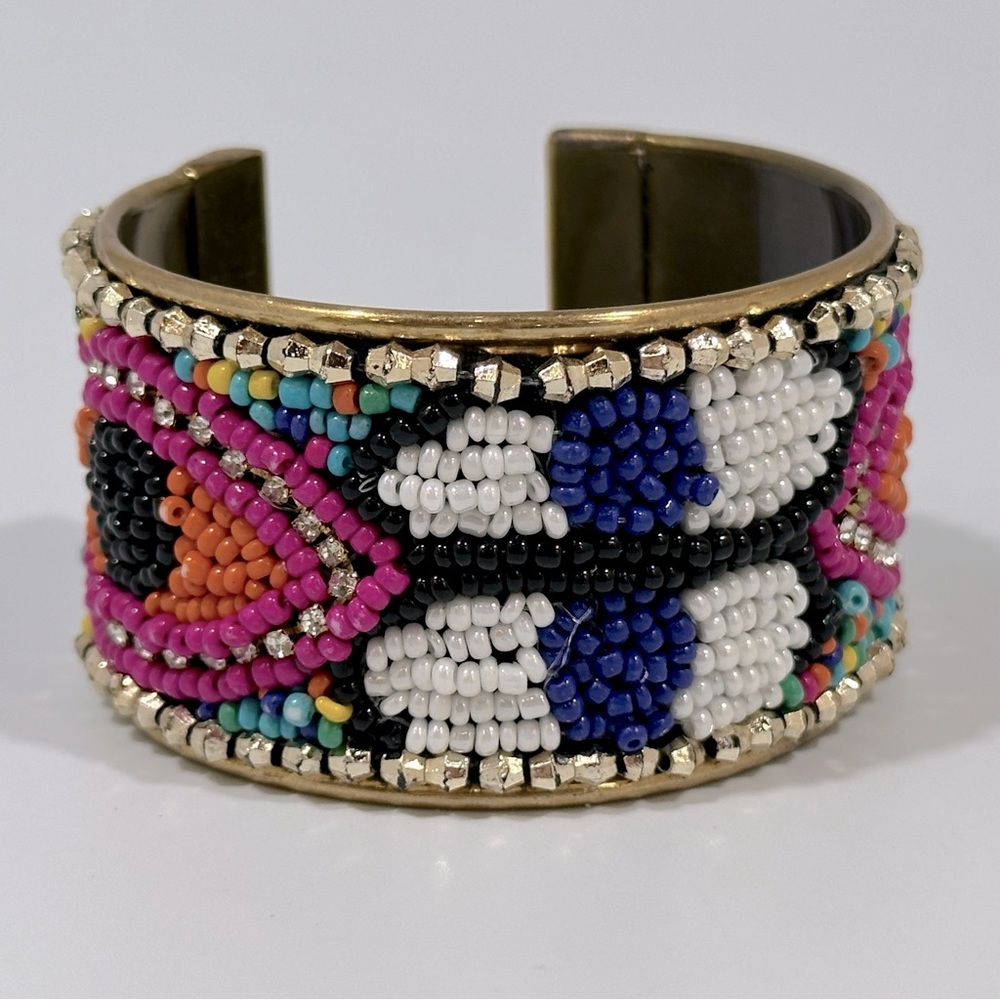 Evil Eye Multicolor Colorful Beaded Wide Band Cuff Bracelet